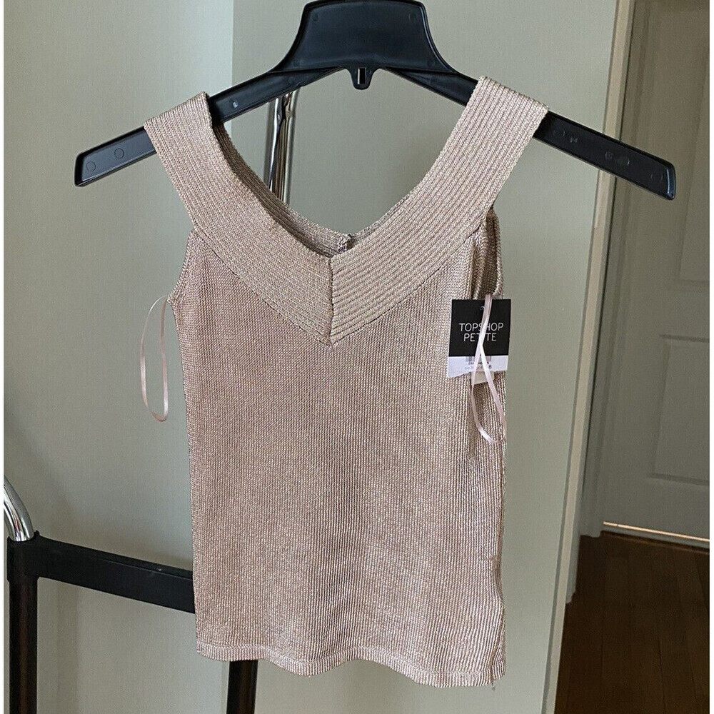 Topshop Sleeveless Off The Shoulder Sweater Top Metallic Size Petite 4